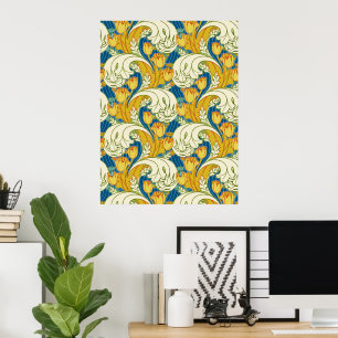 Affiche Style William Morris Tulp Tissu Floral sarcelle et