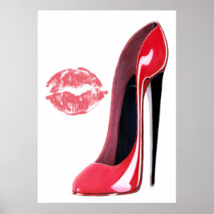 Affiche stylet rouge de chaussure et de baiser