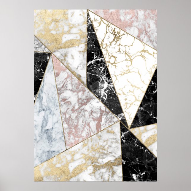 Affiche Stylish faux rose gold black luxury marble (Devant)