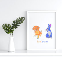 Affiche Stylish Illustrated Dog And Rabbit Wall Ar