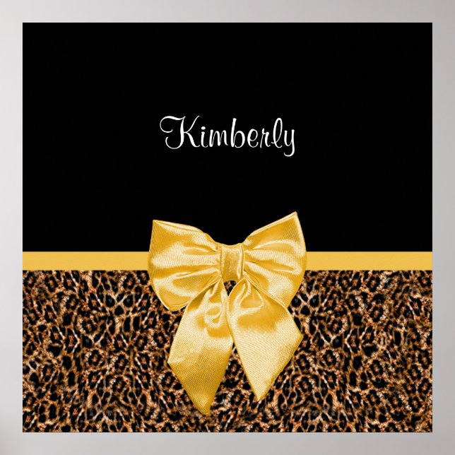 Affiche Stylish Leopard Print Elegant Yellow Bow and Name (Devant)