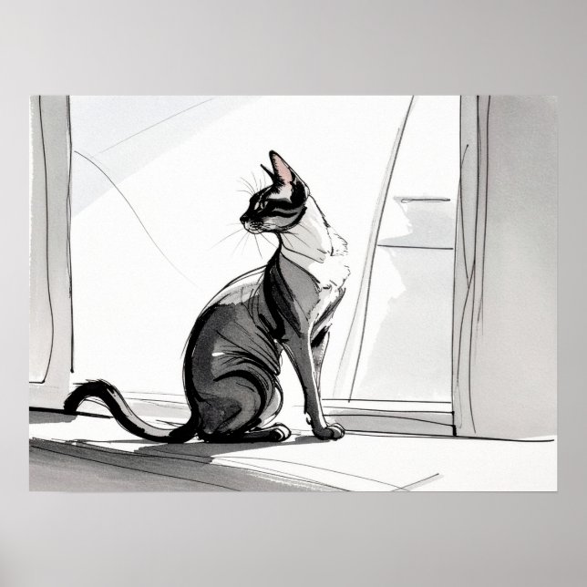 Affiche Stylish Minimalist Art Cat in the City Sunning  (Devant)