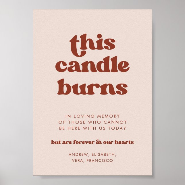 Affiche Stylish Pink Cette bougie brûle Mariage Memorial (Devant)