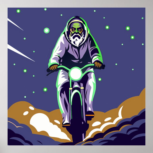 Affiche Stylized Bearded Figure Riding a Motorcycle (Devant)