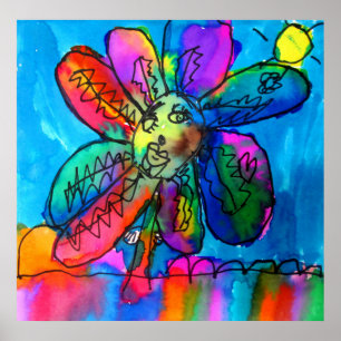 Affiche Stylo d'art pour enfant fleur heureux et rose rose