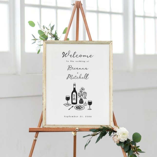 Affiche Stylo et encre Whimsical main tiré Mariage Bienven (Créateur téléchargé)