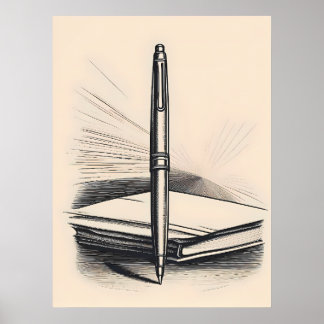 Affiche Stylo minimaliste - Dessin de ligne élégant
