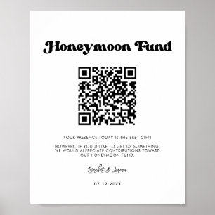 Affiche Stylo retro noir & blanc Honeymoon fund Code QR