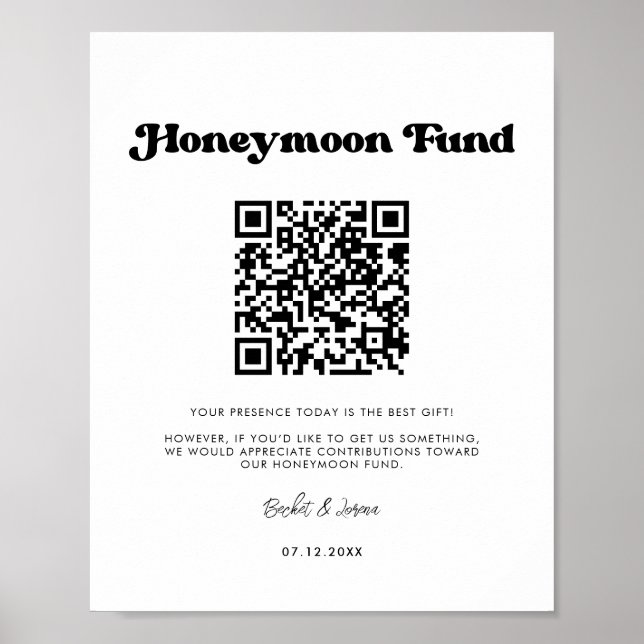 Affiche Stylo retro noir & blanc Honeymoon fund Code QR (Devant)