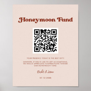 Affiche Stylo retro Peach Pink Honeymoon fund Code QR