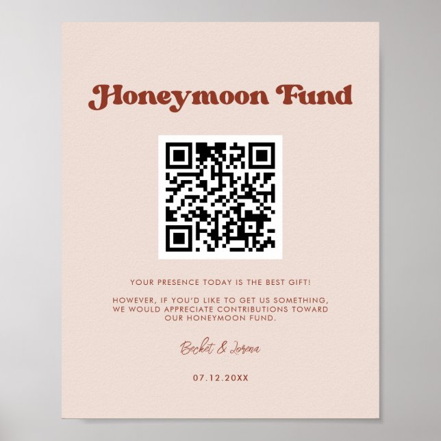 Affiche Stylo retro Peach Pink Honeymoon fund Code QR (Devant)