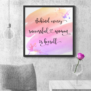 Affiche Successful Woman Quote Script Pink Watercolor 