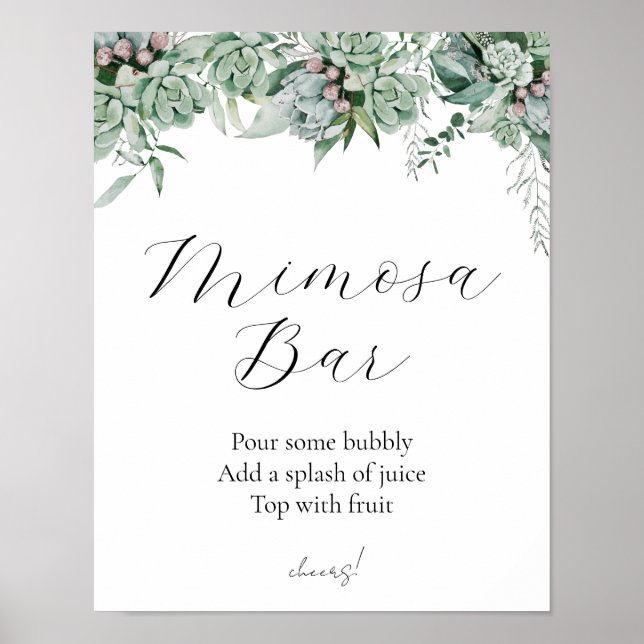 Affiche Succulent and Eucalyptus Greenery Bar Sign (Devant)