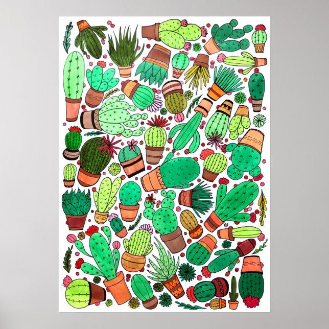 Affiche Succulent Cactus Pots Plante Vert Cactus Jardin (Devant)