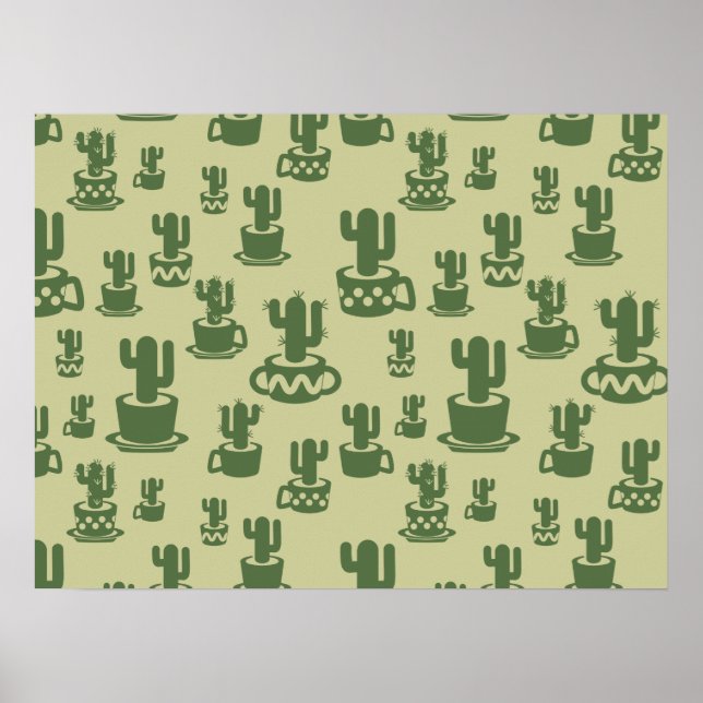 Affiche Succulent cactus silhouette in cups and pots  (Devant)