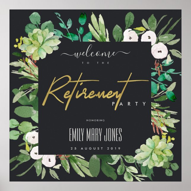 AFFICHE SUCCULENT FOLIAGE WATERCOLOR RETIREMENT WELCOME (Devant)