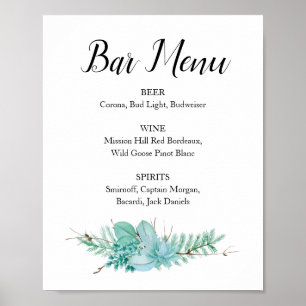 Affiche Succulent verdure Mariage Bar Menu Boire Signal