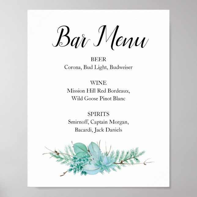 Affiche Succulent verdure Mariage Bar Menu Boire Signal (Devant)
