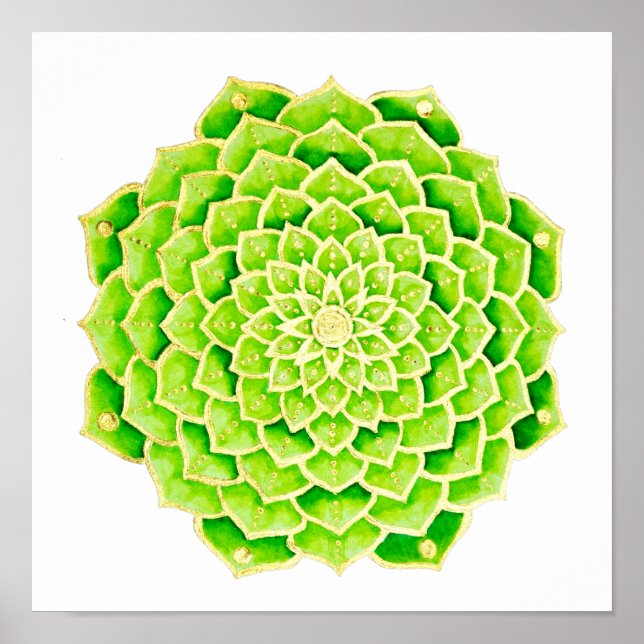 Affiche Succulent Vert Feuille Gold Mandala (Devant)
