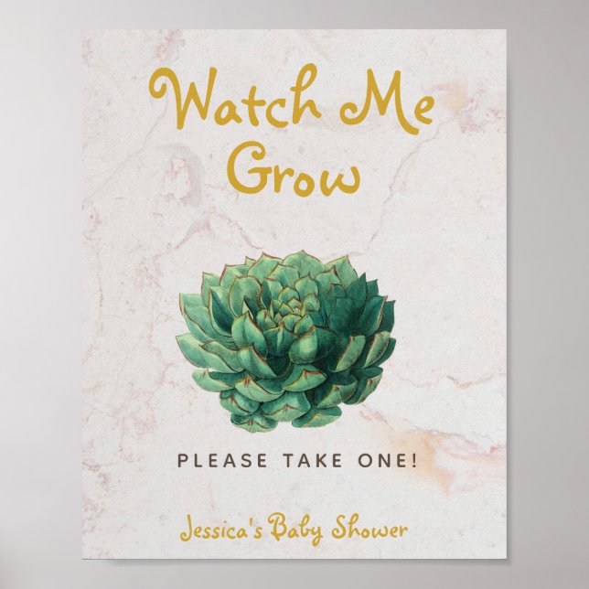 Affiche Succulent Watch Me Croissance Baby shower Botaniqu (Devant)