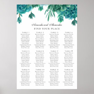 Affiche Succulentes à l'aquarelle. Plan de table de mariag