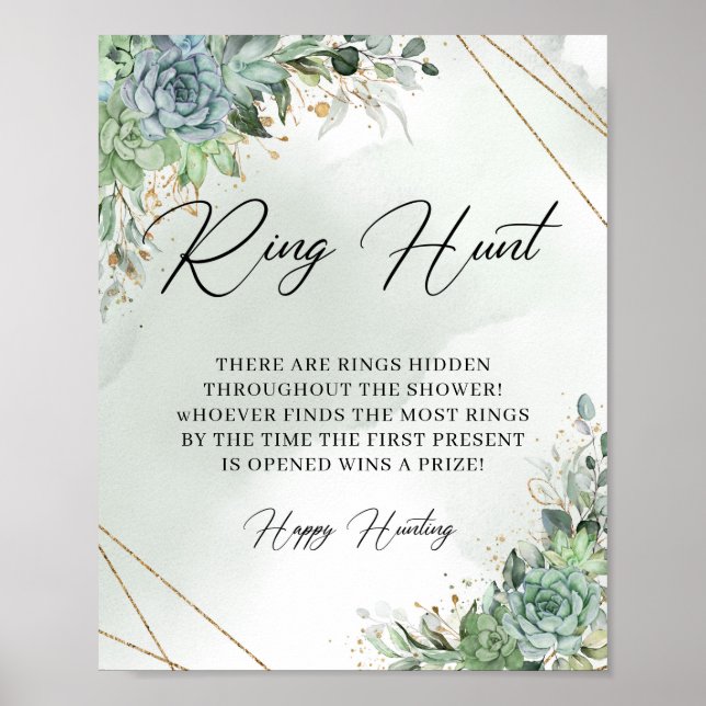 Affiche Succulents boho eucalyptus cadre doré Chasse au an (Devant)