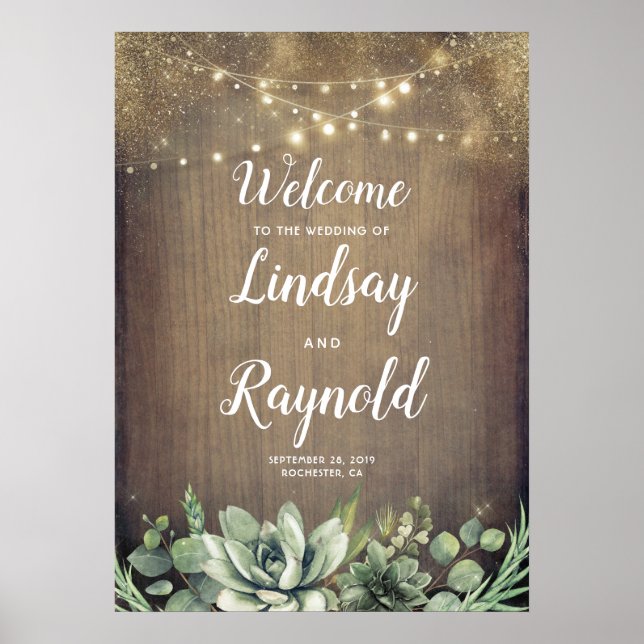 Affiche Succulents Mariage campagnard rustique Accueil (Devant)