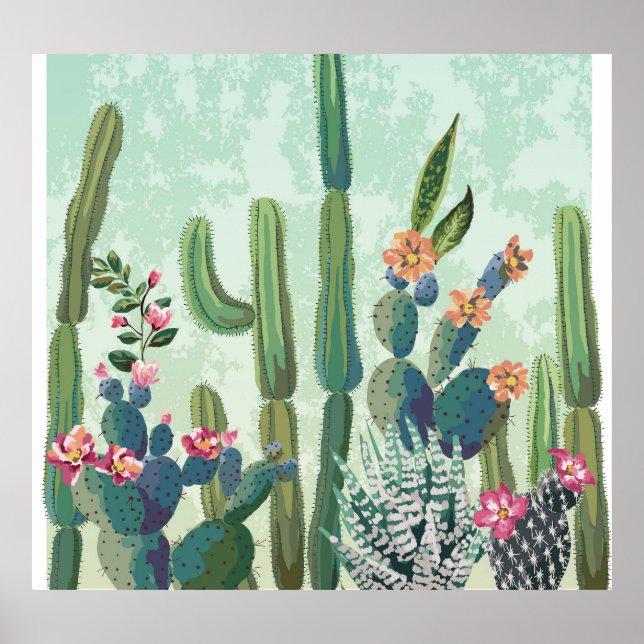 Affiche Succulents mignons : Motif de cactus Vintage (Devant)