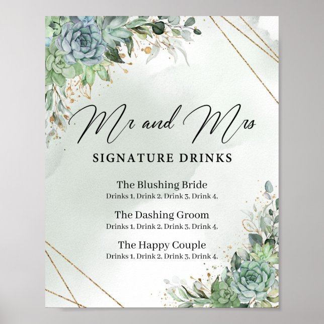 Affiche Succulents Mr and Mrs signature drinks sign (Devant)