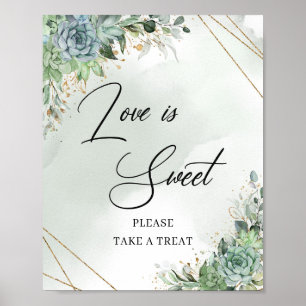 Affiche Succulents rustiques verdure or L'amour est doux s