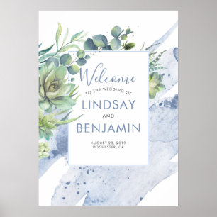 Affiche Succulents Verdure Dusty Blue Mariage