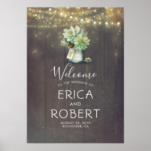 Affiche Succulents Verdure Mason Jar Rustique Mariage