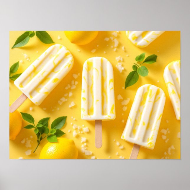 Affiche Sucette au Citron Motif de Nourriture d'Été Jaune (Devant)