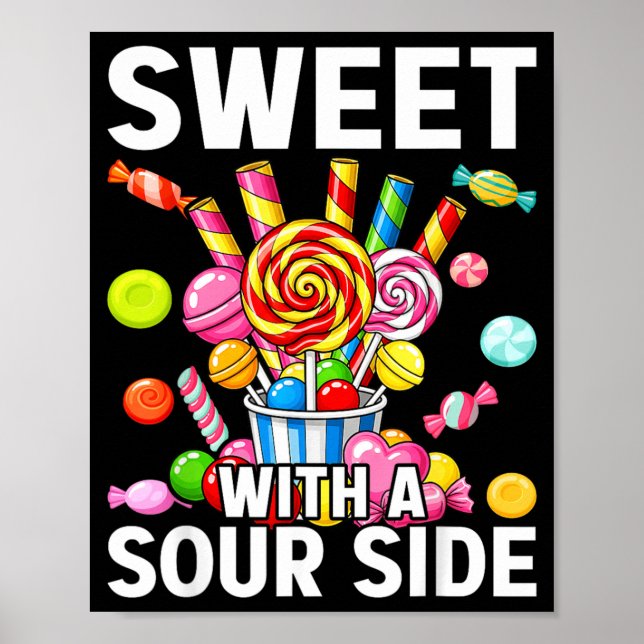 Affiche Sucré avec un côté aigre drôle patch de bonbons dé (Devant)