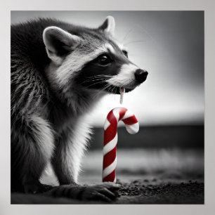 Affiche Sucre de canne de Noël Raccoon II