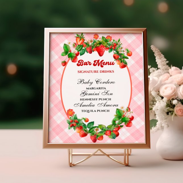 Affiche Sucré fraise rose En vichy Bar Menu Douche (Créateur téléchargé)