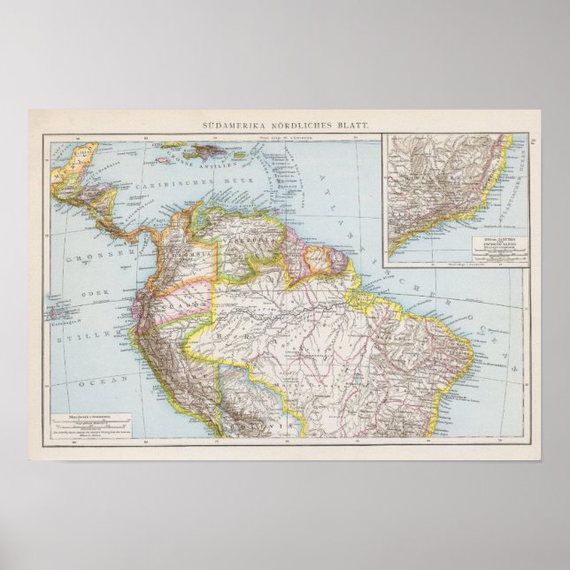 Affiche Sudamerika nordliches Blatt - Carte Amérique du Su (Devant)