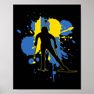 Affiche Suède Drapeau Biathlonist - Biathlon suédois