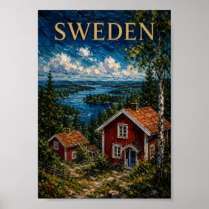 Affiche Suède : Souvenir d'art de lac d'été nordique serei