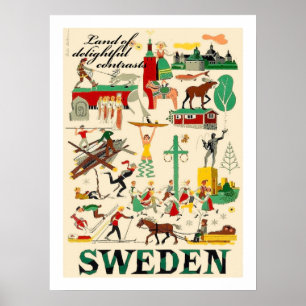 Affiche Suède, terre de contrastes charmants, vintage
