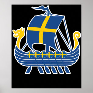 Affiche Suède Viking Ship Cadeau Valhalla Swedish Viking