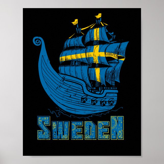 Affiche Suédois Viking Ship Cadeau Suédois Viking (Devant)