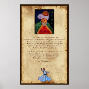 Affiche Sufi Mystic Wisdom par Rumi sur le faux parchemin 