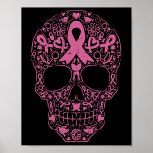 Affiche Sugar Crâne rose Ruban Calavera Cancer du sein Awa