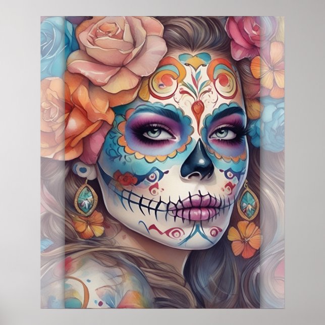 Affiche Sugar Skull Art - Belle femme dans le maquillage c (Devant)