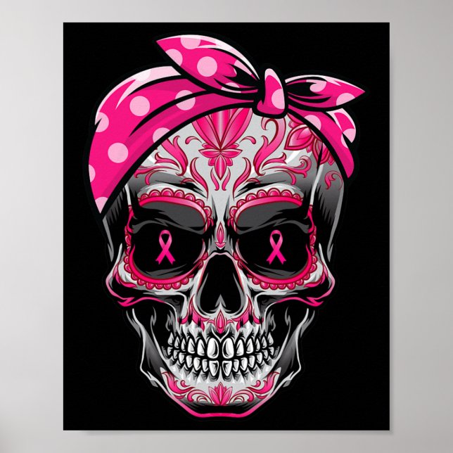 Affiche Sugar Skull Cancer du sein Sensibilisation Pink Ri (Devant)