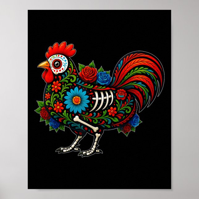Affiche Sugar Skull Chicken Dia De Muertos Halloween Day O (Devant)