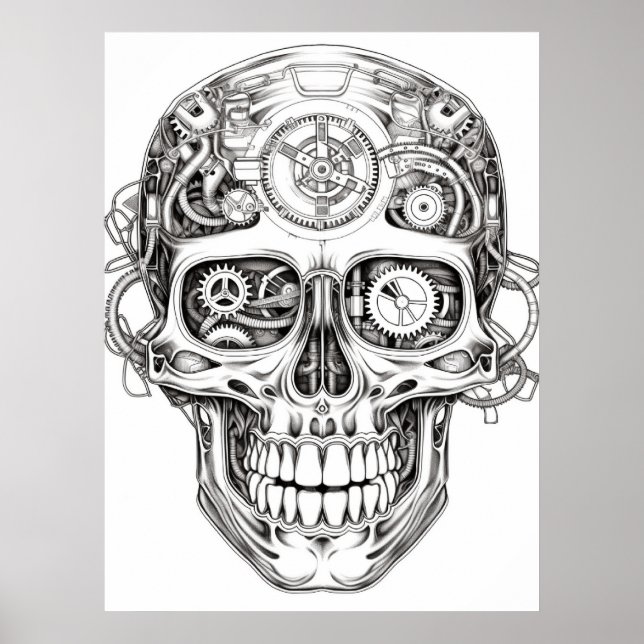 Affiche Sugar Skull Image Black + White Art on Wall (Devant)