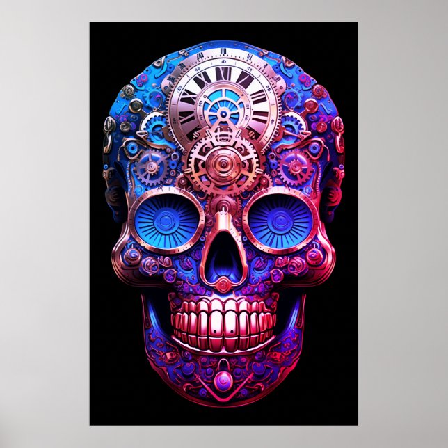 Affiche Sugar Skull Images Blue and Black on a Wall (Devant)