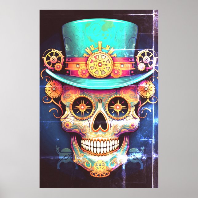 Affiche Sugar Skull Images Cool Guy in a Cool Hat on Wall (Devant)